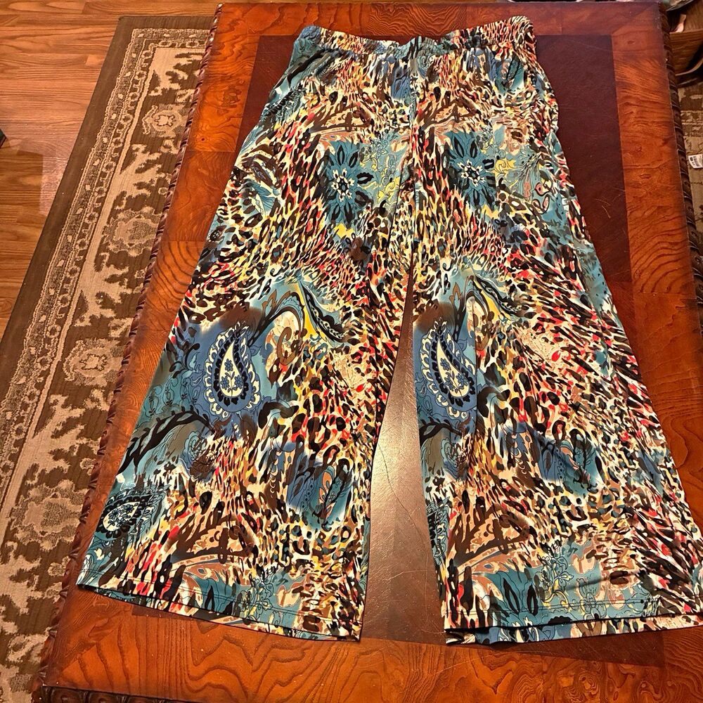 Midnight Velvet Women’s Plus 1X Bohemian Print Cropped Pants Elastic Waist